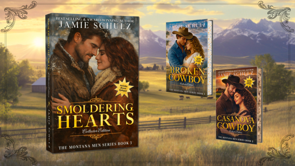 Smoldering Hearts Kickstarter feature image showing the couple, series title, and special edition details
